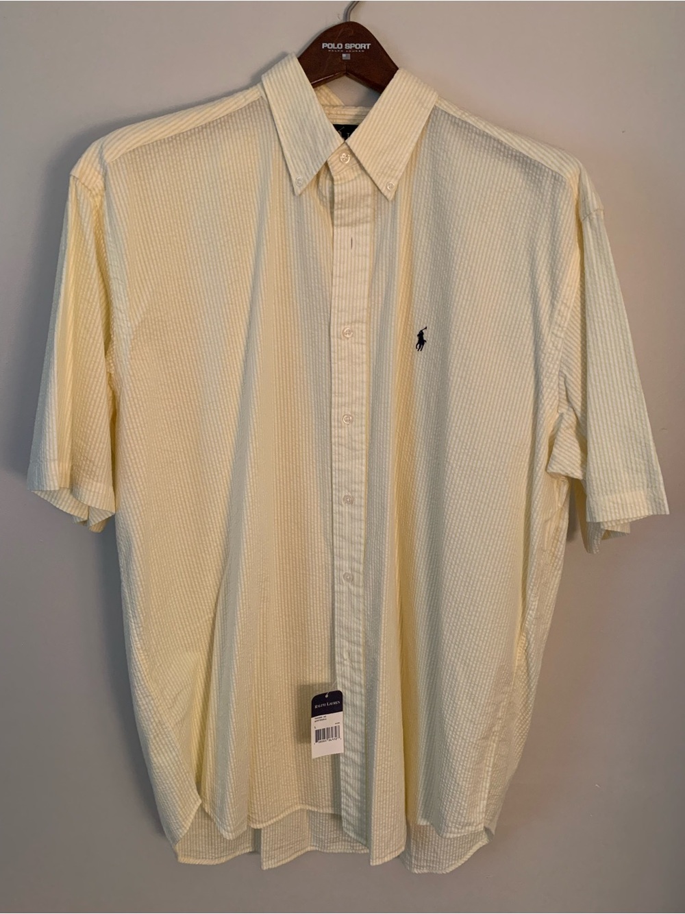 Ralph Lauren Pale Yellow Short-Sleeve Seersucker Button-Down Shirt